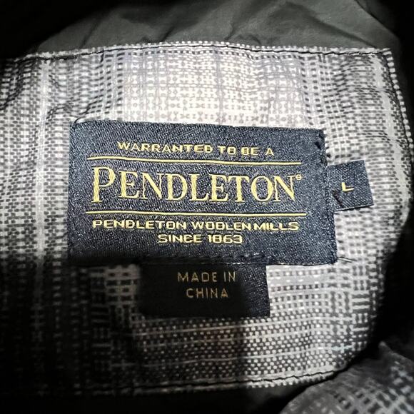 Pendleton Vest Womens Large Puffer Full Zip Down Filled Hooded Plaid Black White - Picture 5 of 9